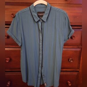 Wildfang Empower Blue Piped Button Up size small